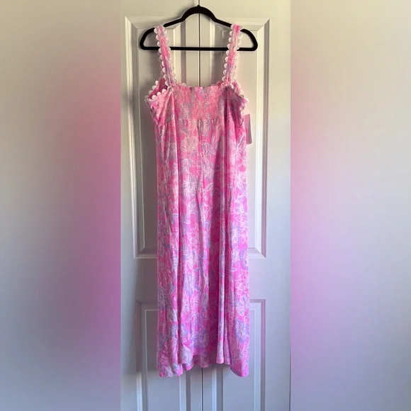 Lilly Pulitzer Dwyer Midi Dress Rousseau Pink Zen Garden XL NWT - Picture 4 of 5